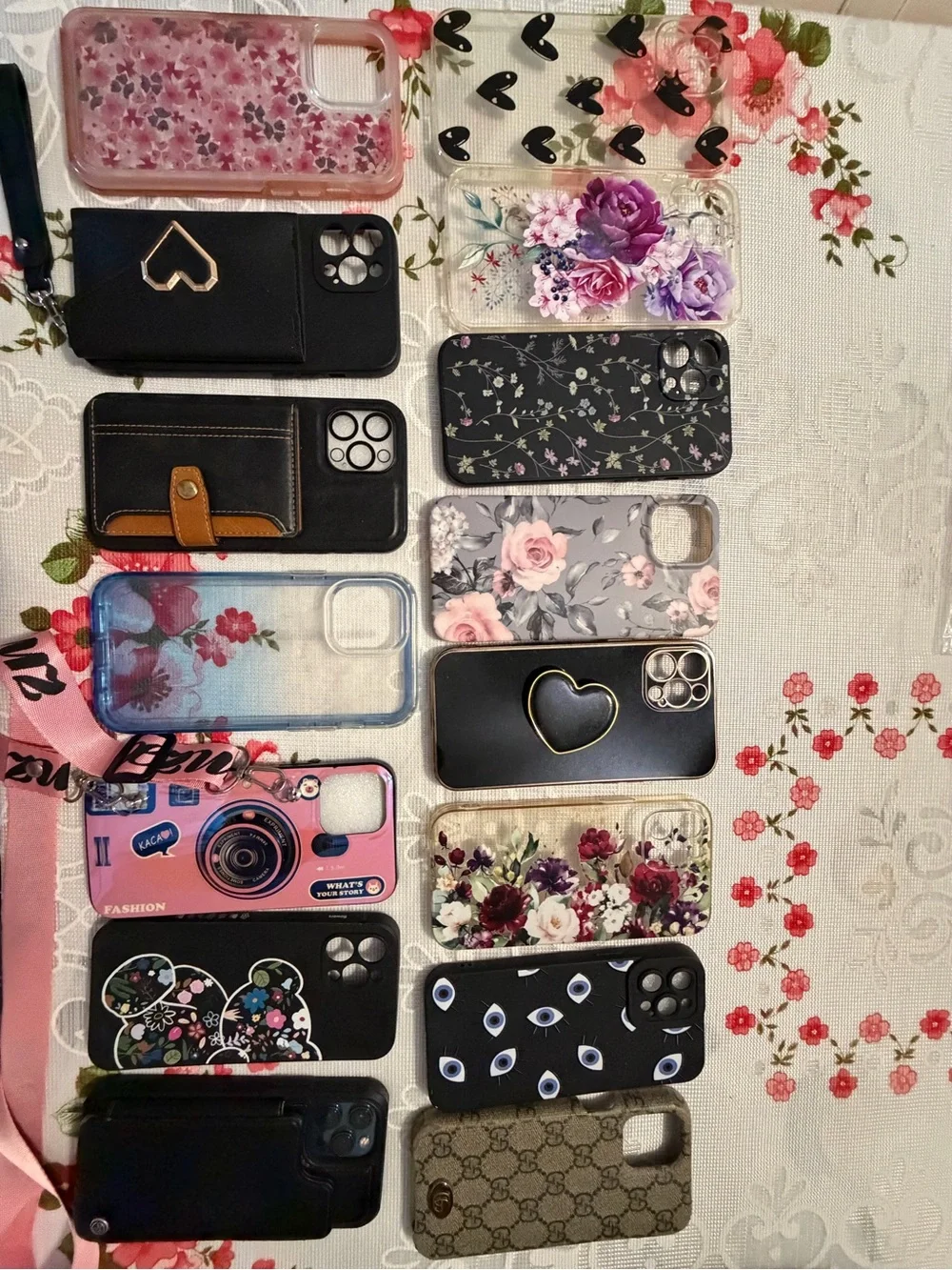 Floral & Heart Pattern iPhone Case Collection - Pink, Black, Clear, Gray